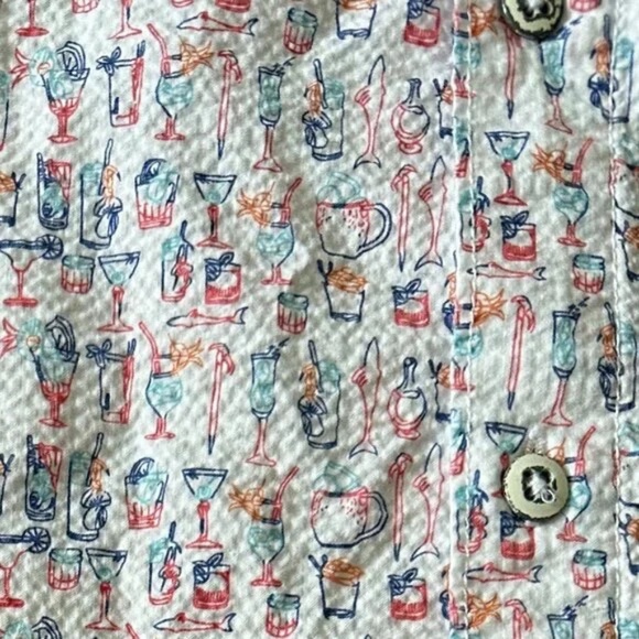 TOMMY BAHAMA White Cocktail Print Nova Wave Seersucker SS Camp Shirt Large L - Picture 5 of 7